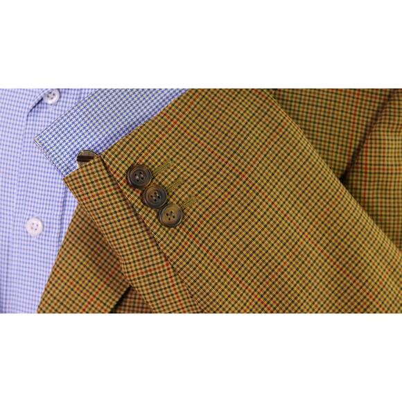 Faconnable by Cantarelli Gold Check Wool 3/2 Rolled Lapel Blazer Jacket 38R - Picture 6 of 8